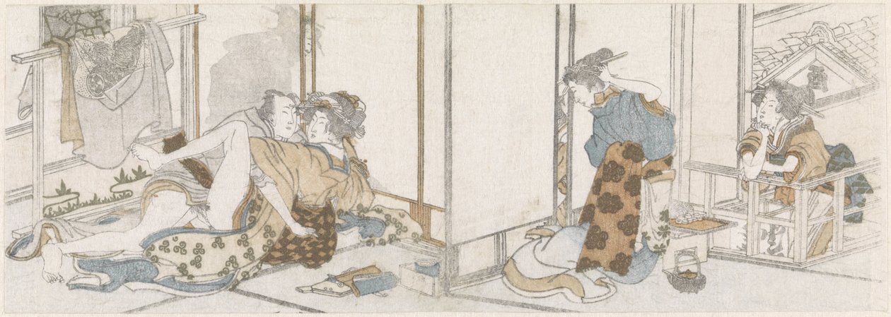 Liefdespaar bespied door Katsushika Hokusai (possibly)