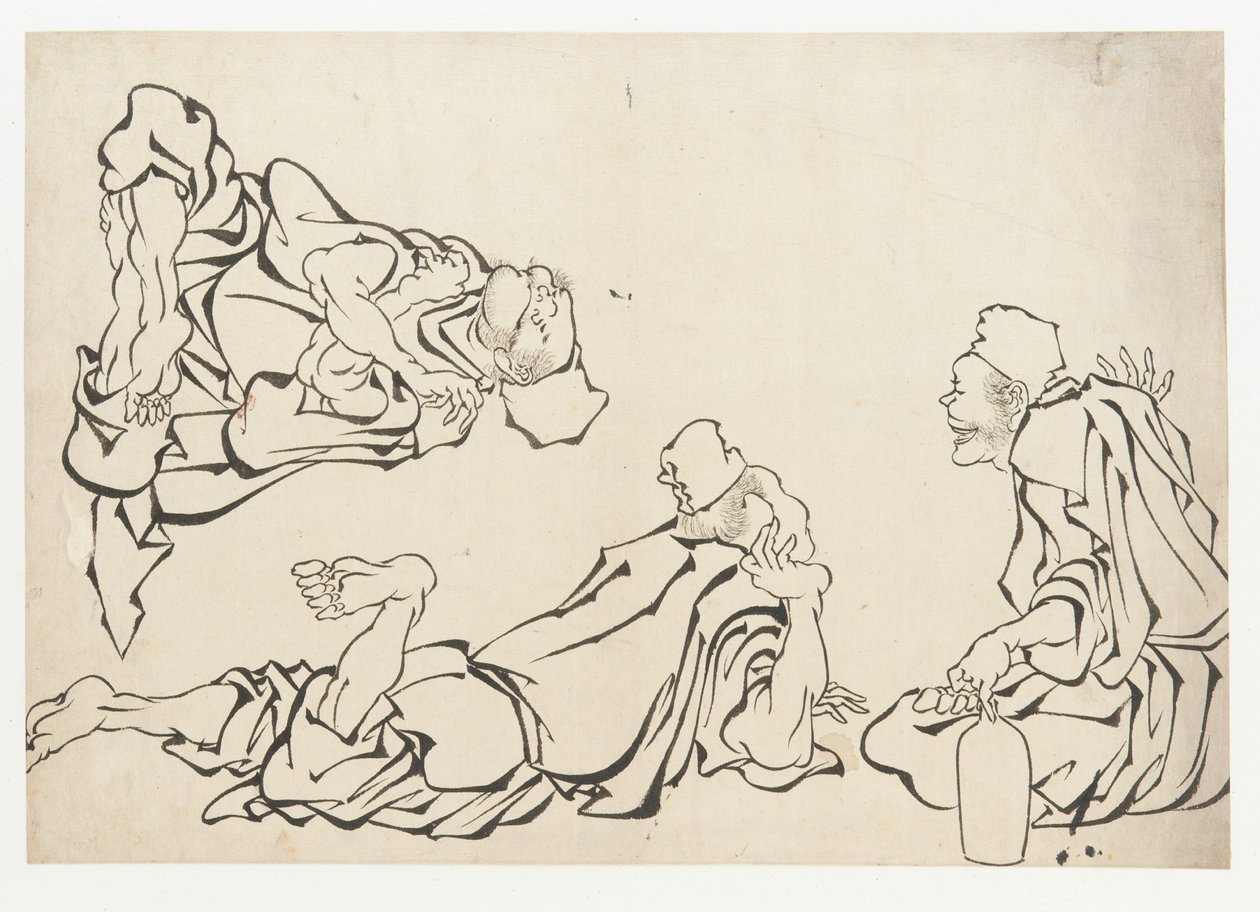 Een sake-gevecht door Katsushika Hokusai