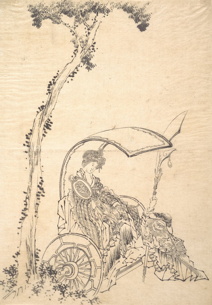Dame in een wagen door Katsushika Hokusai