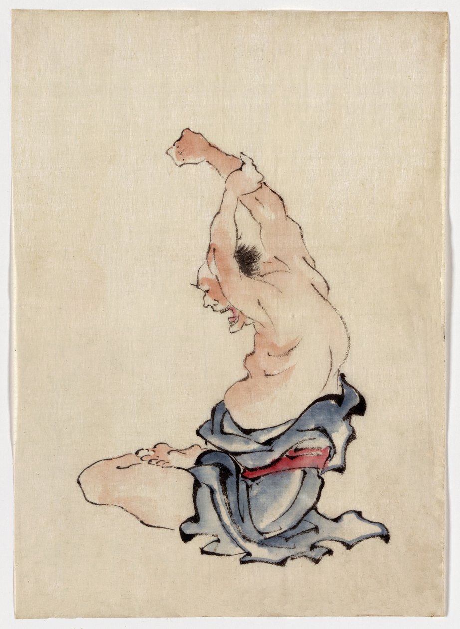 Man die zich uitstrekt, gepubliceerd 1830-50 door Katsushika Hokusai
