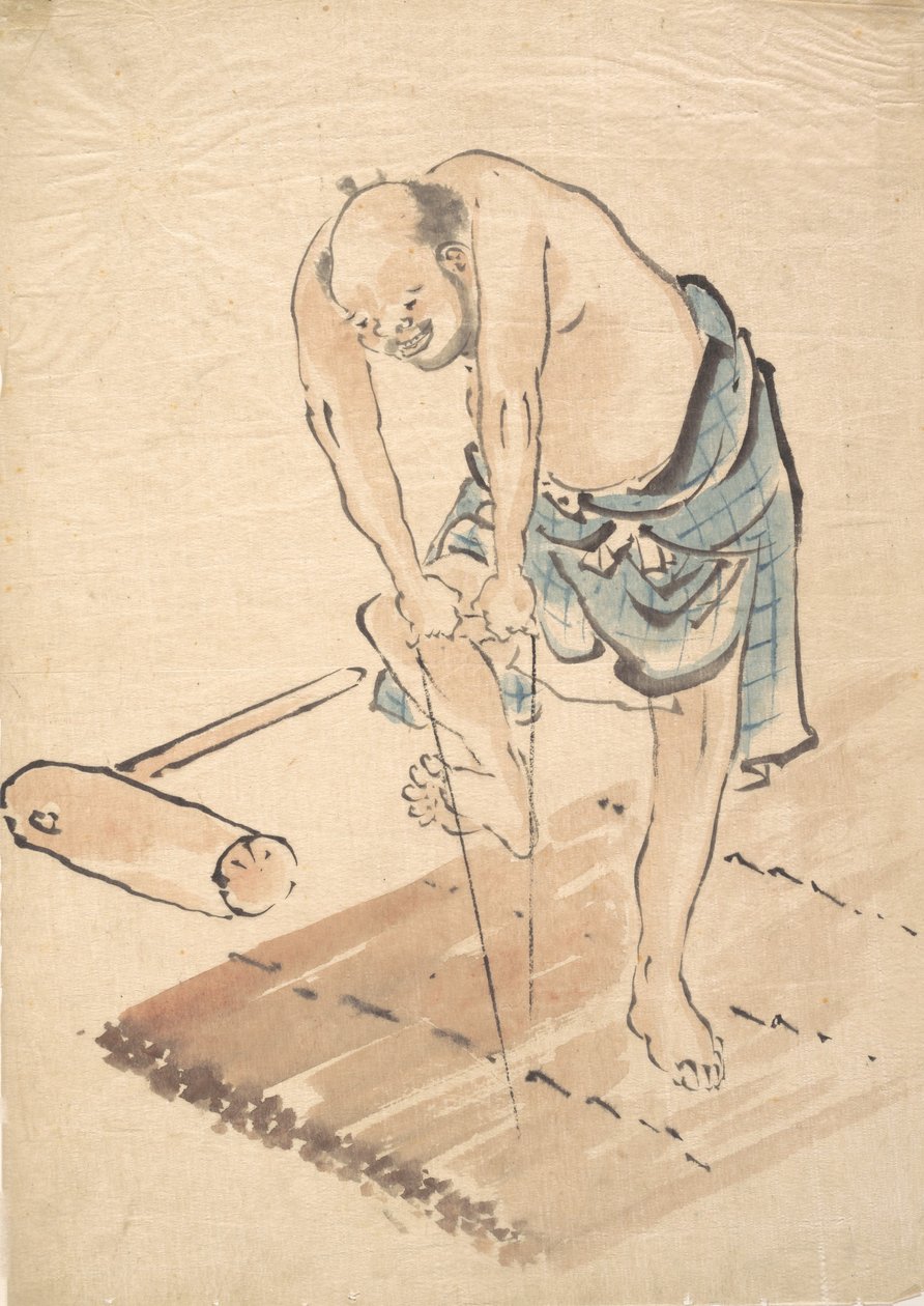 Man op een vlot door Katsushika Hokusai