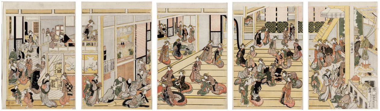 Nieuwjaarsdag in bordeel Ogi-ya door Katsushika Hokusai