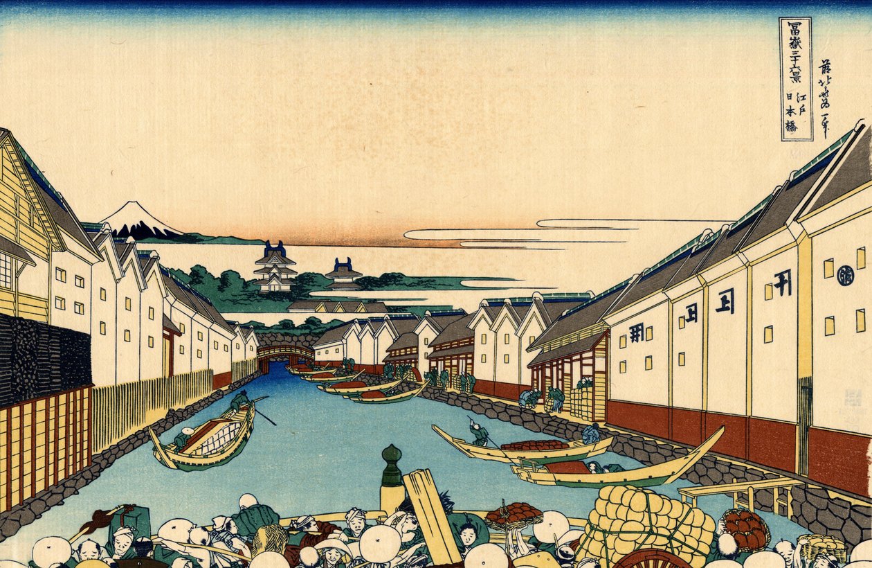 Nihonbashi brug in Edo, c.1830 door Katsushika Hokusai
