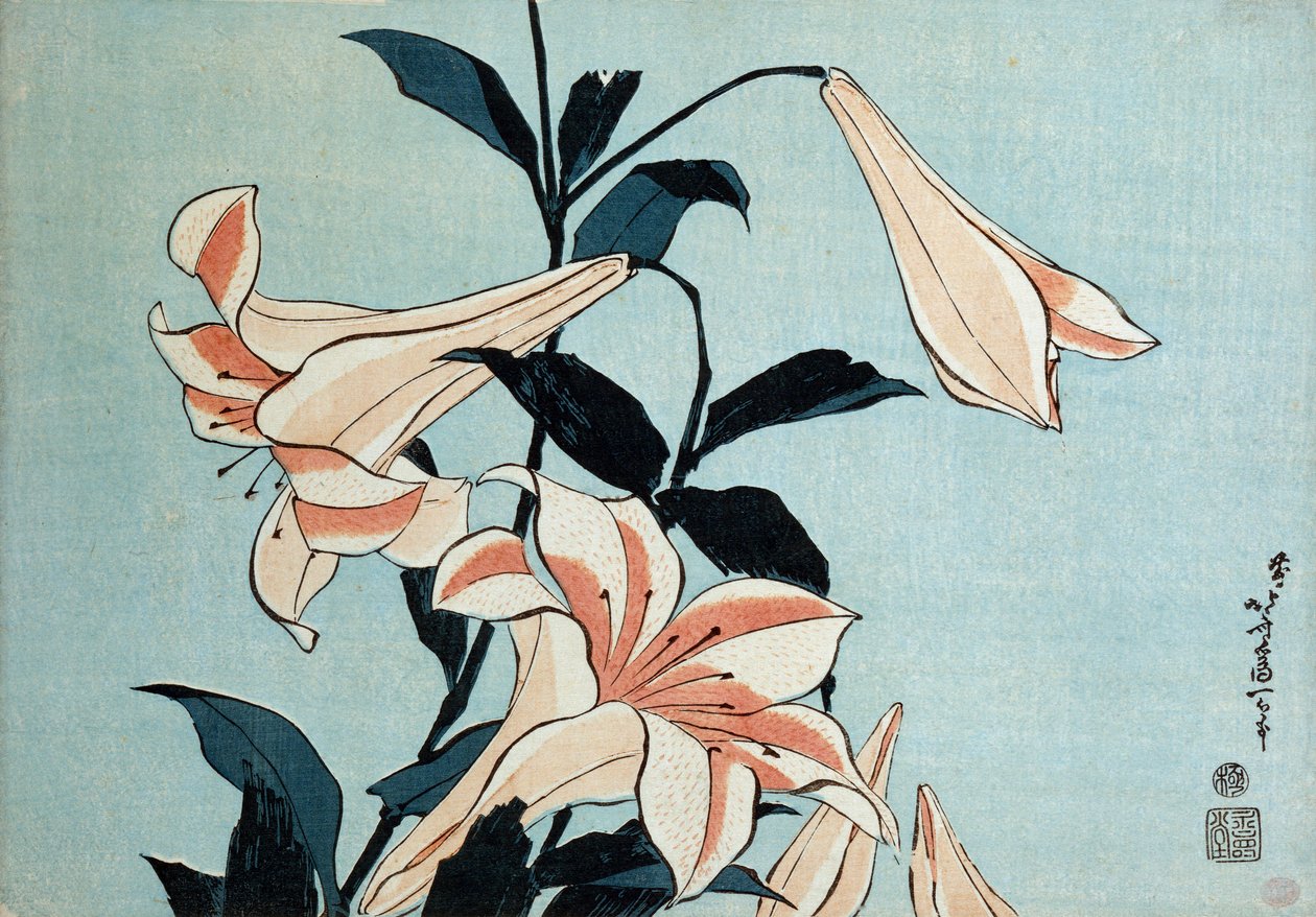 Trompetlelies door Katsushika Hokusai