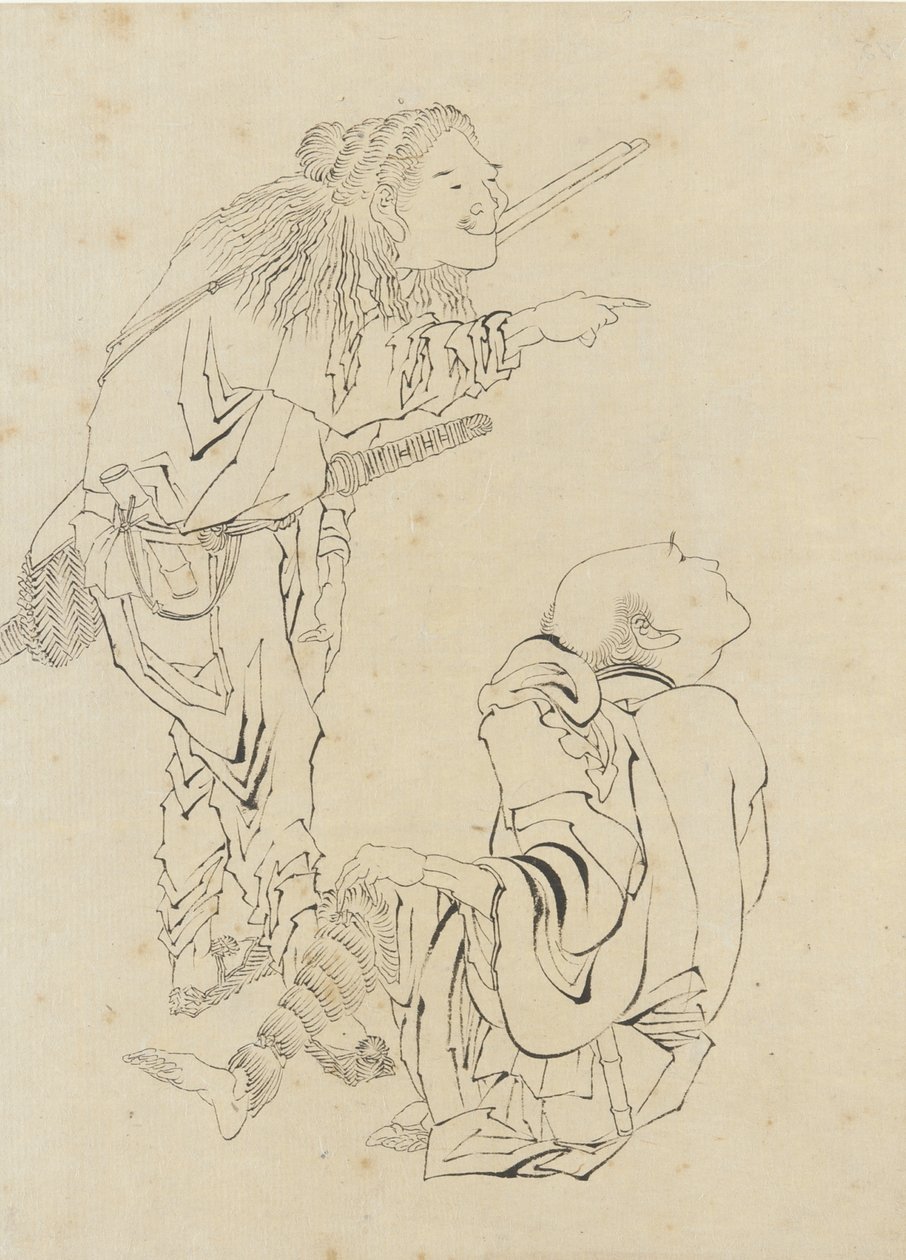 Twee Jagers, Edo periode door Katsushika Hokusai