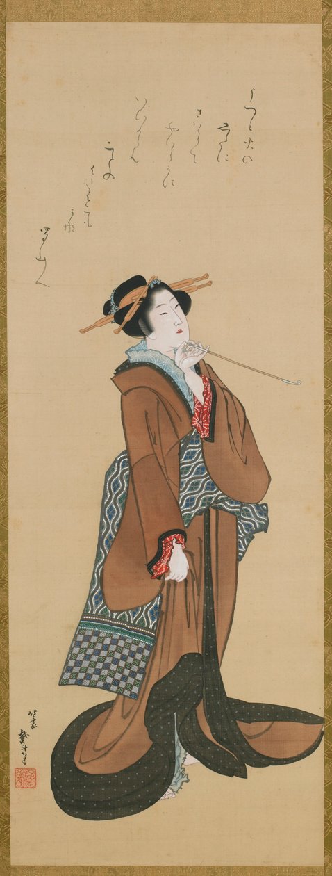 Vrouw met een tabakspijp door Katsushika Hokusai