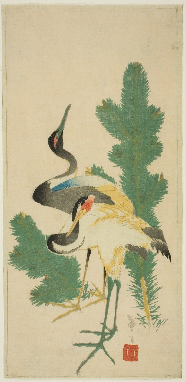 Pijnboom en kraanvogels door Katsushika Taito II