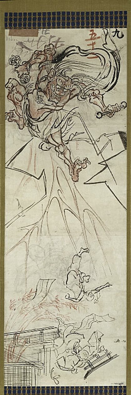 Bliksem God, een van zes schetsen door Kawanabe Kyosai