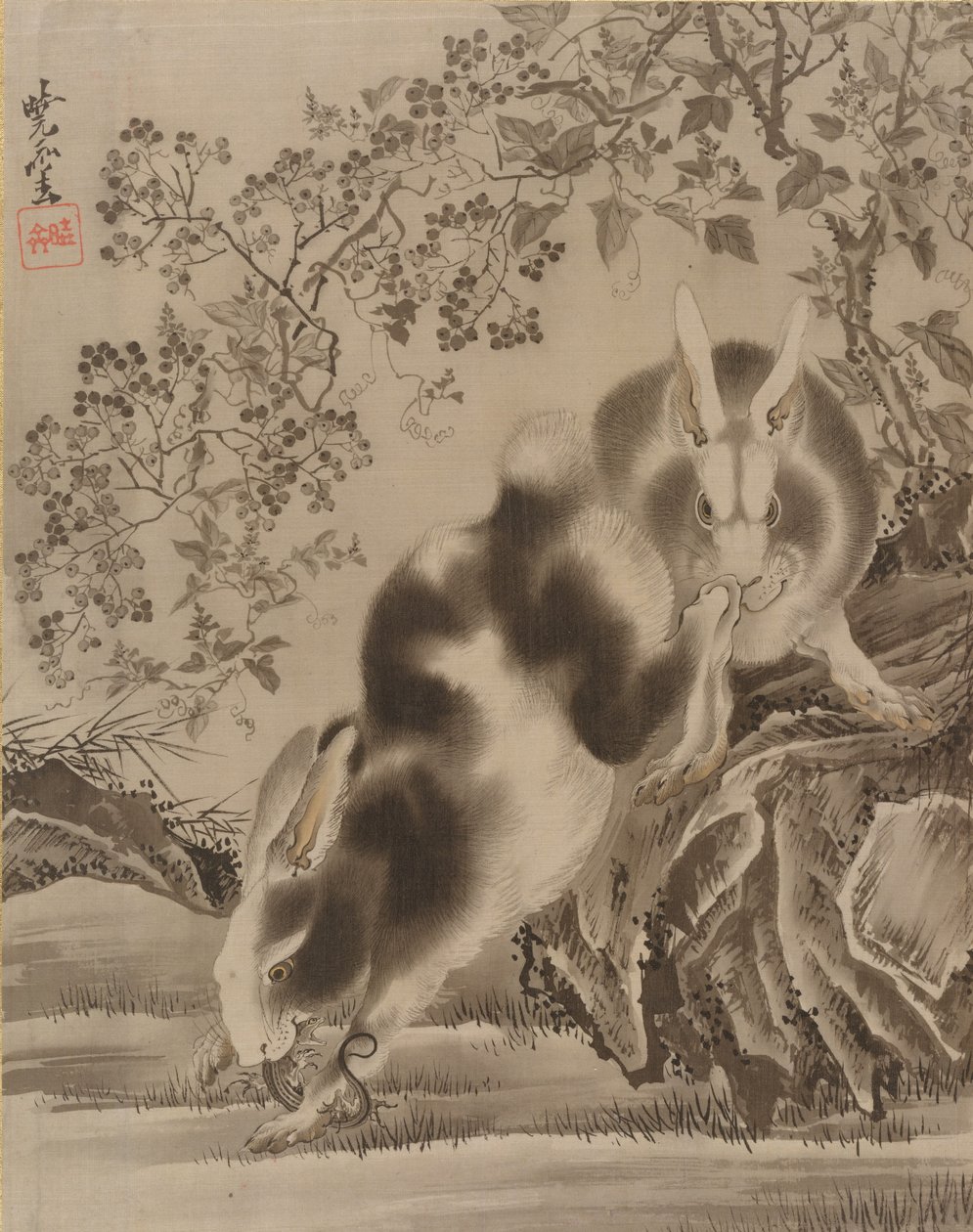 Konijnen, ca. 1887 door Kawanabe Kyosai