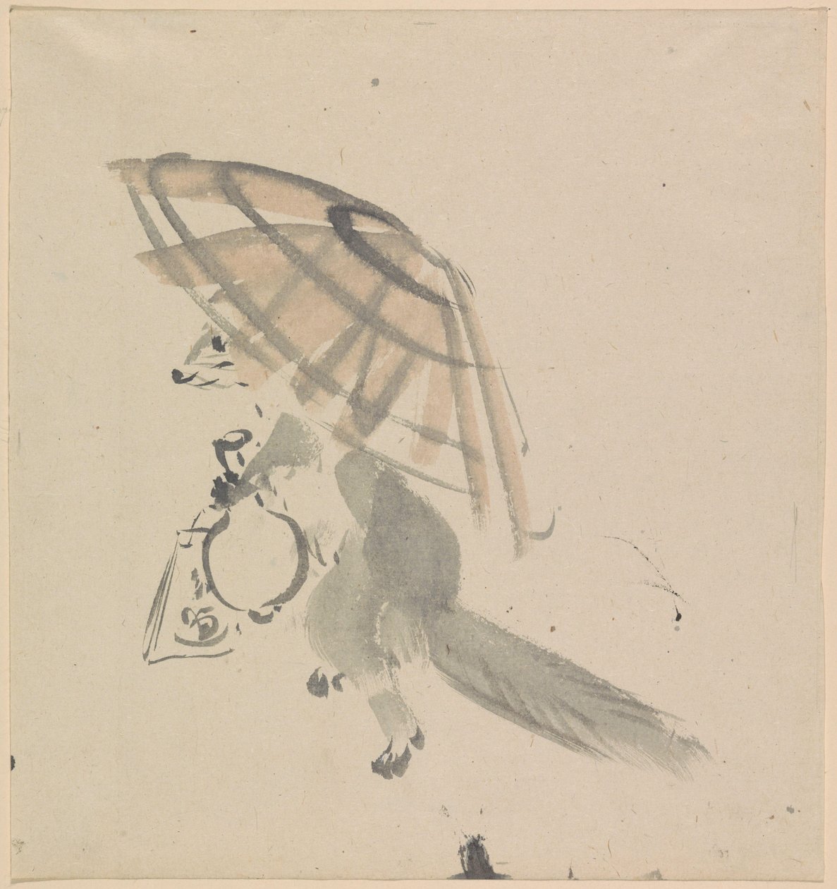 Vos met karaf en parasol door Kawanabe Kyosai