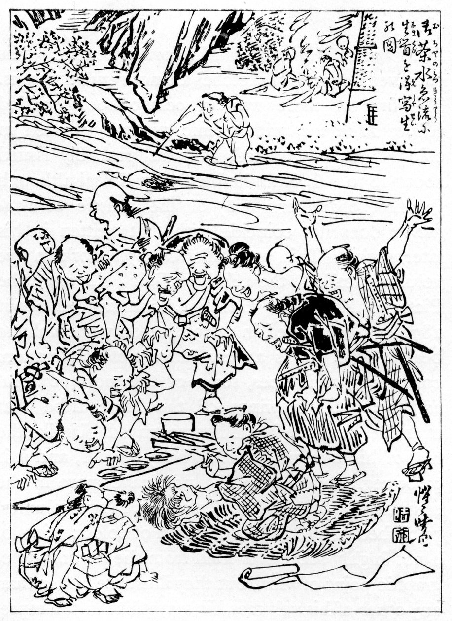 Jonge Kyôsai schetst het afgehakte hoofd, 1898 door Kawanabe Kyosai