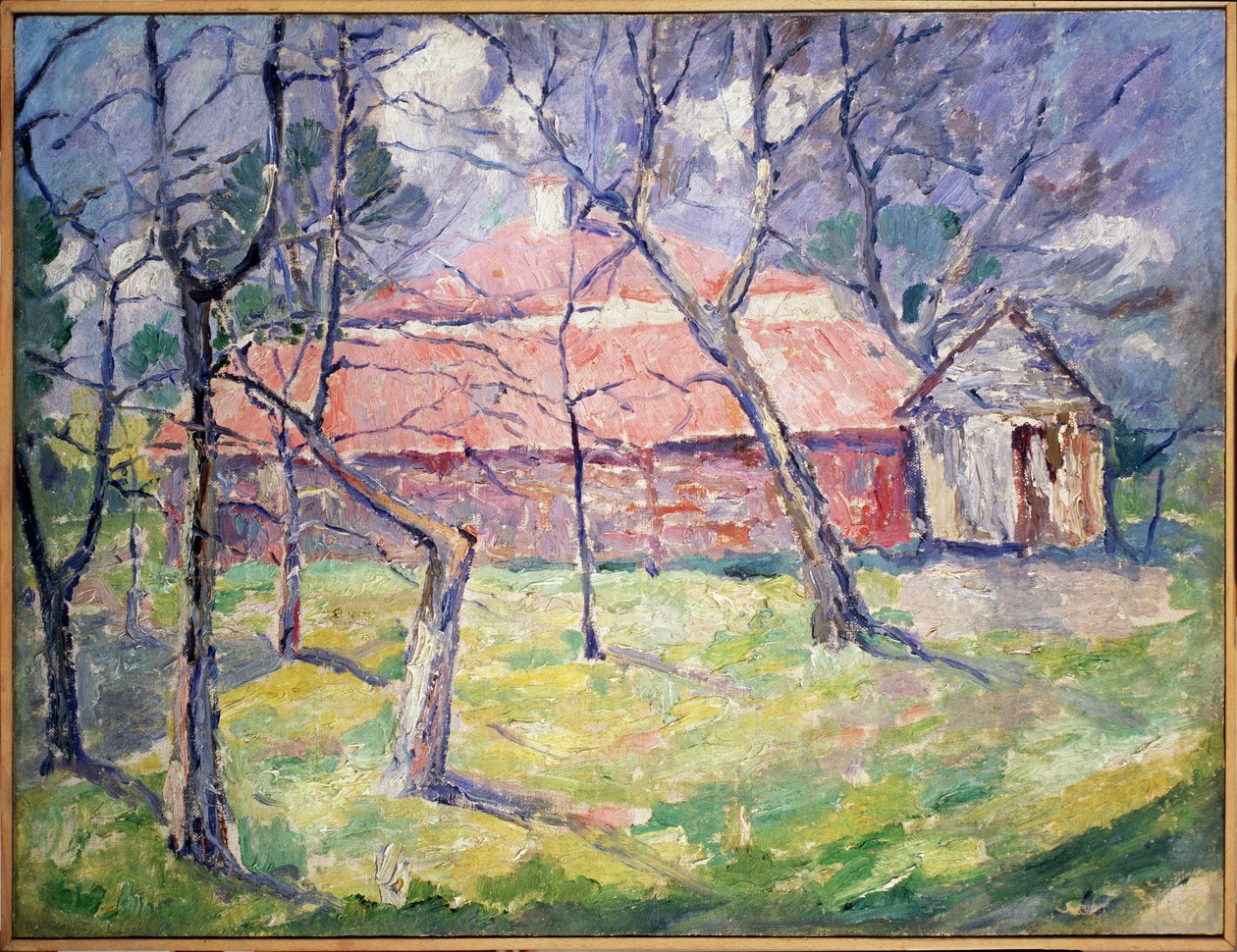 Landschap nabij Kiev, Oekraïne door Kazimir Severinovich Malevich