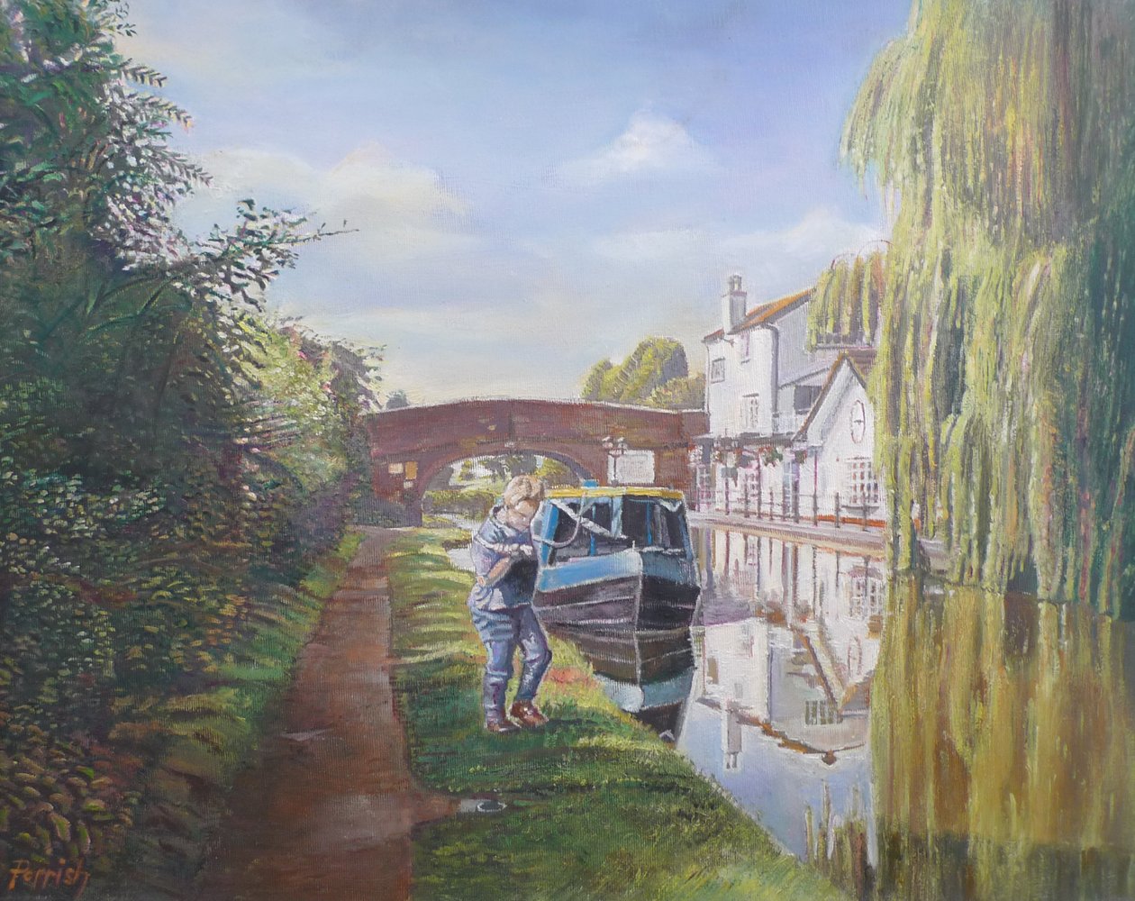 Vrouw die een butty-boot sleept, 2008 door Kevin Guild of Railway Artist Parrish