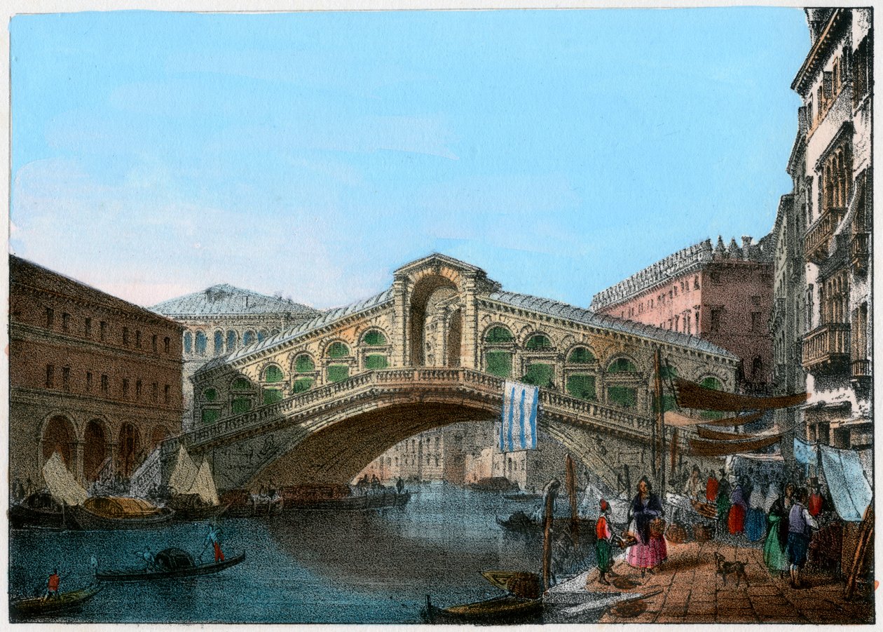 Rialtobrug, Venetië, Italië, 19e eeuw door Kirchmayn