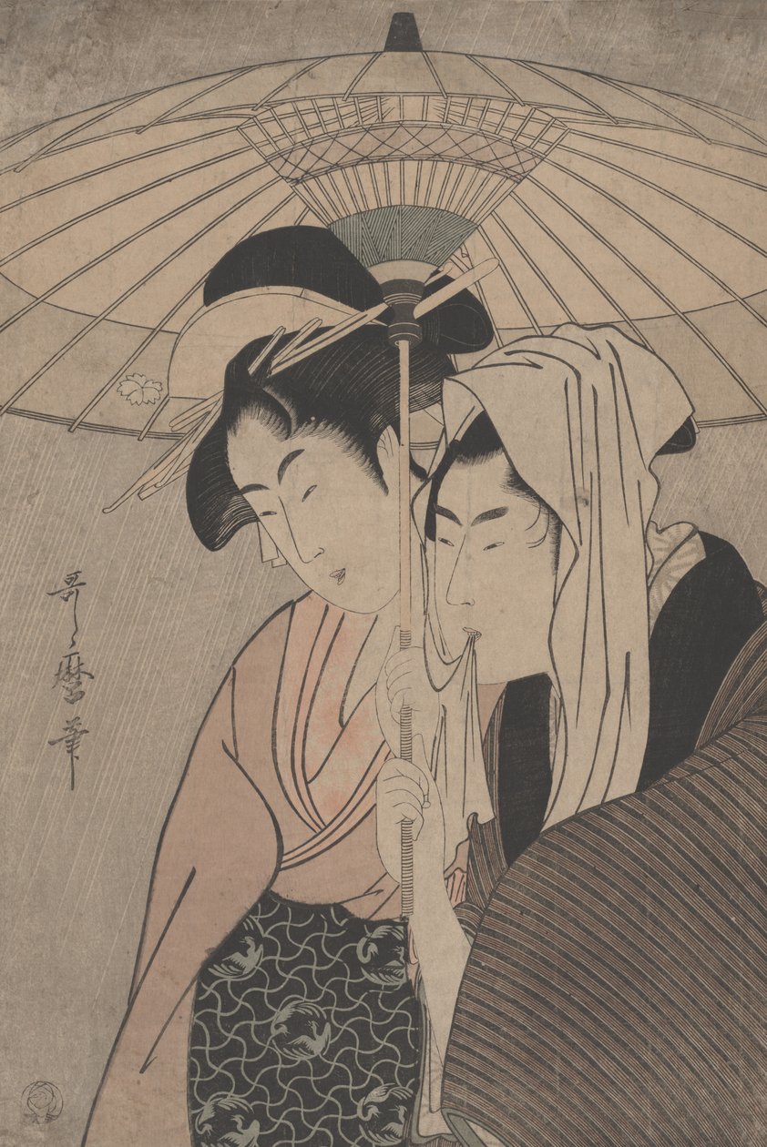 Man en Vrouw Onder een Paraplu, 1797 door Kitagawa Utamaro