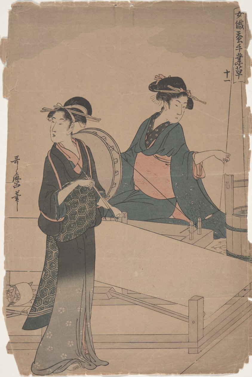 Nr. 11 uit de serie Vrouwen bezig met de zijderupsindustrie door Kitagawa Utamaro
