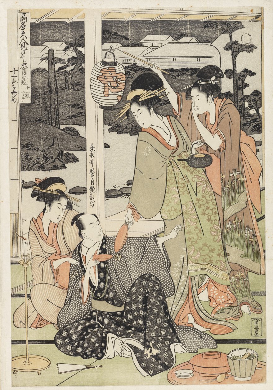 P.359-1945 Scène 12, Vergelijking van beroemde schoonheden en de loyale liga, ca. 1797 (kleur houtsnede) door Kitagawa Utamaro