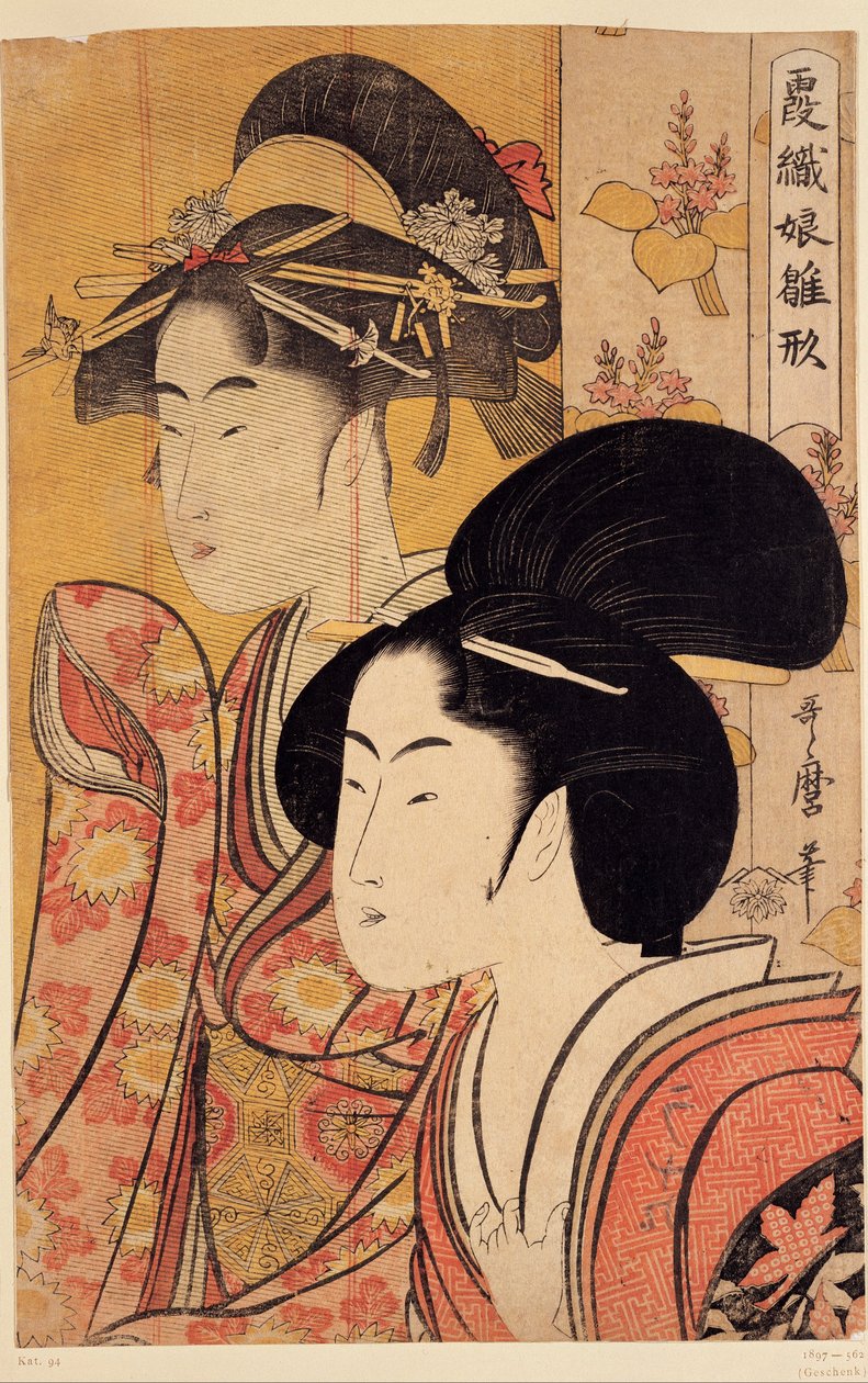 Twee Schoonheden met Bamboe door Kitagawa Utamaro