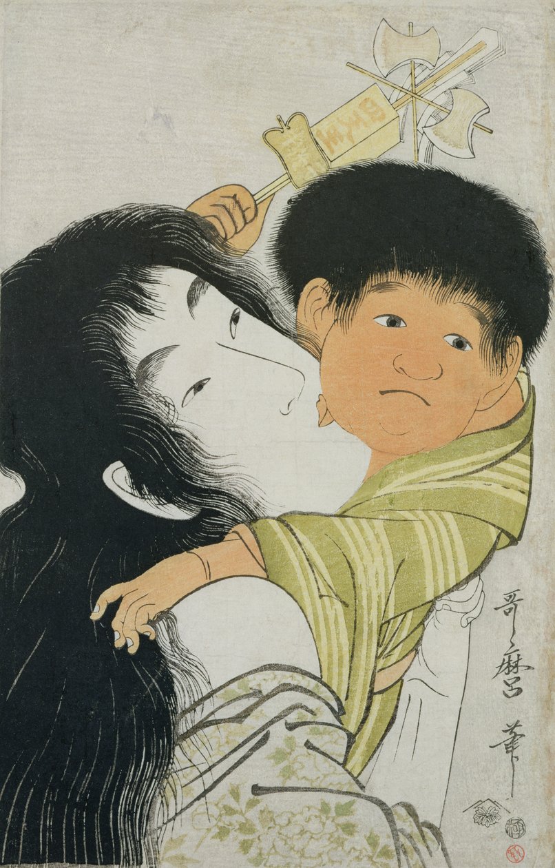Yama-Uba en Kintoki (houtsnede) door Kitagawa Utamaro