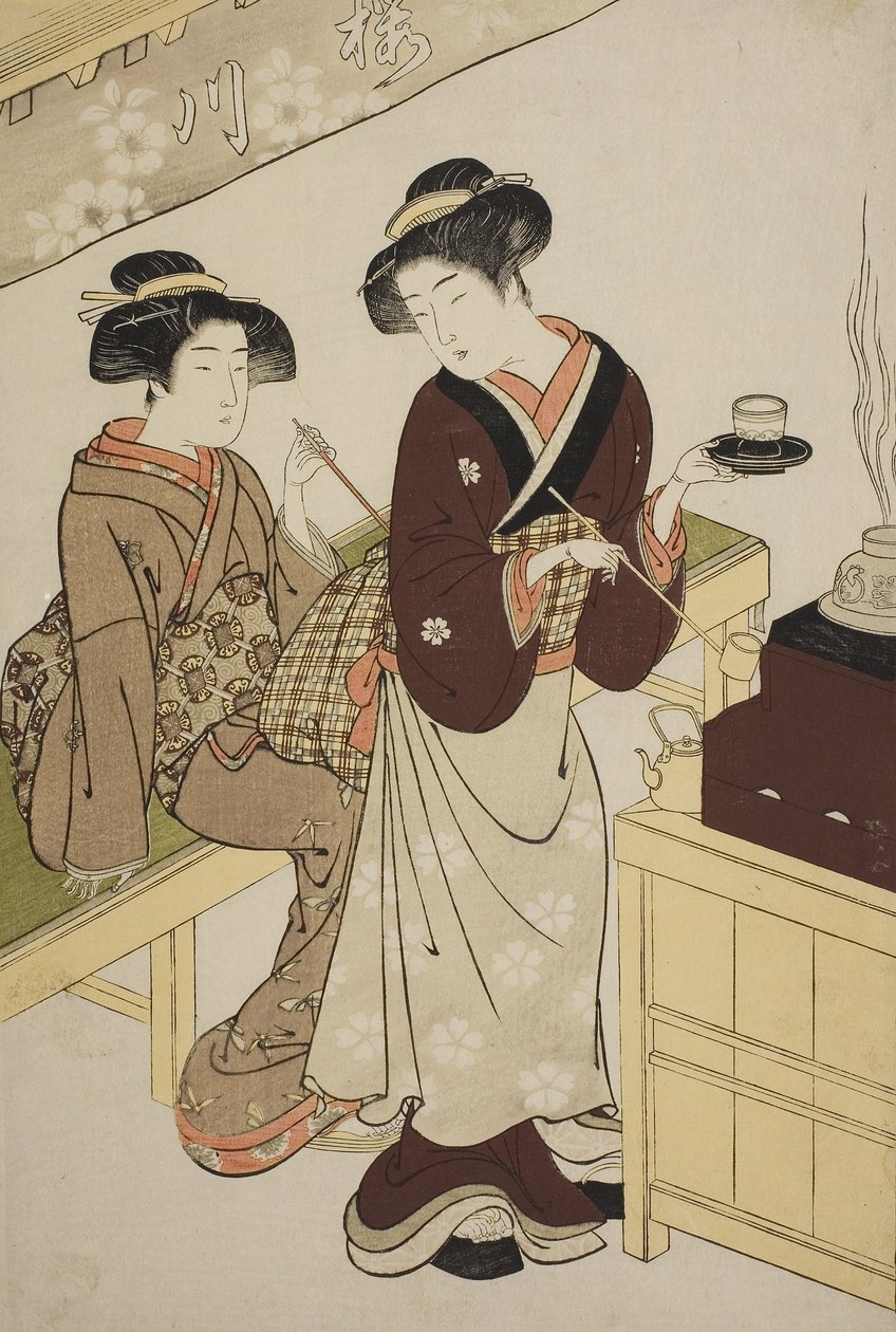 Het Sakuragawa-theehuis, ca.1777 door Kitao Shigemasa