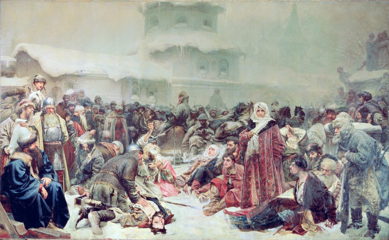 Vernietiging van Novgorod door Tsaar Ivan III (1440-1505) 1889 door Klavdiy Vasilievich Lebedev