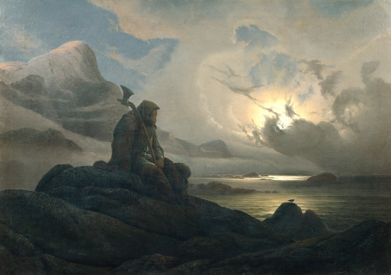 Kustlandschap met persoon door Knud Andreassen Baade