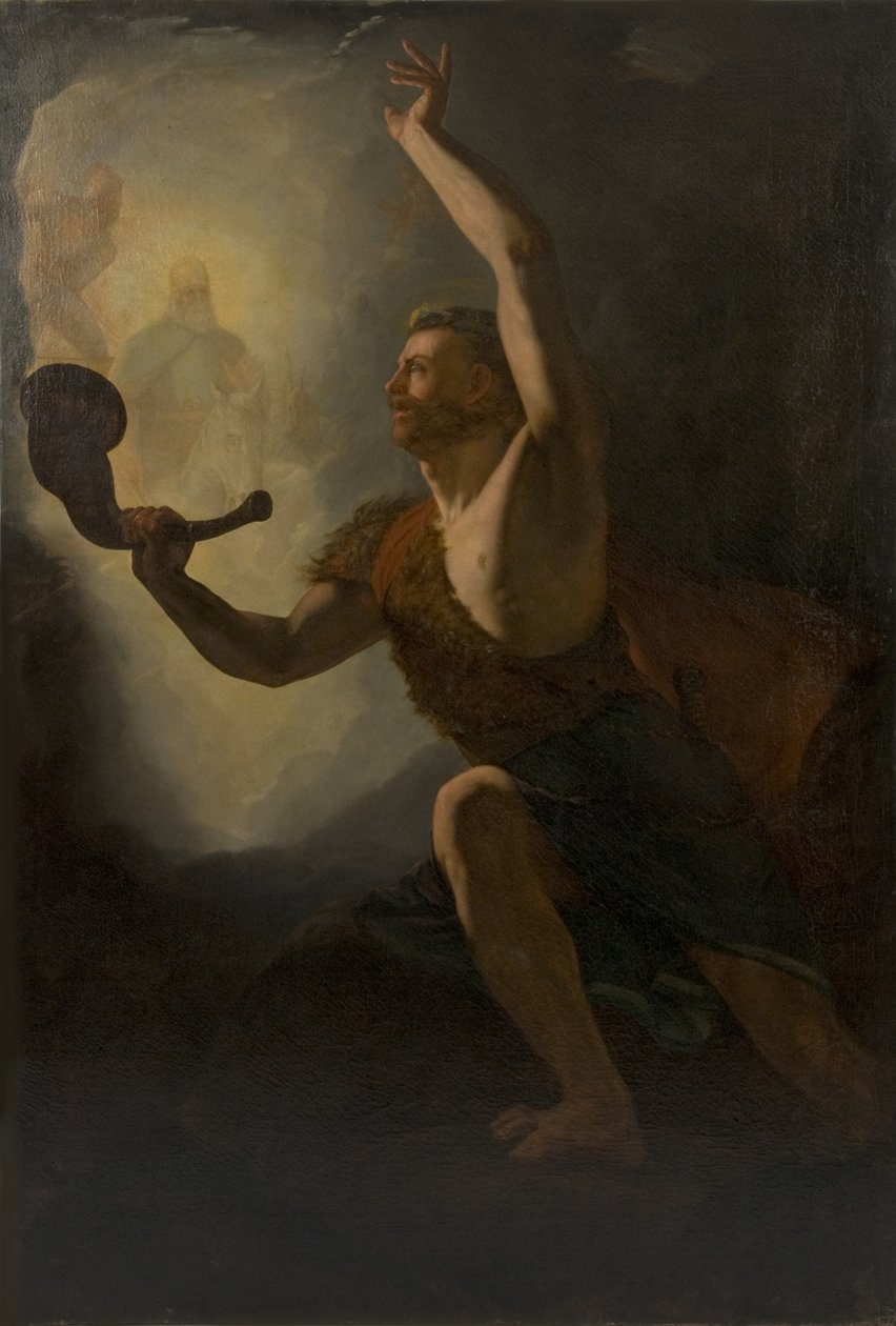 Heimdall roept de goden op tot strijd door Knud Baade