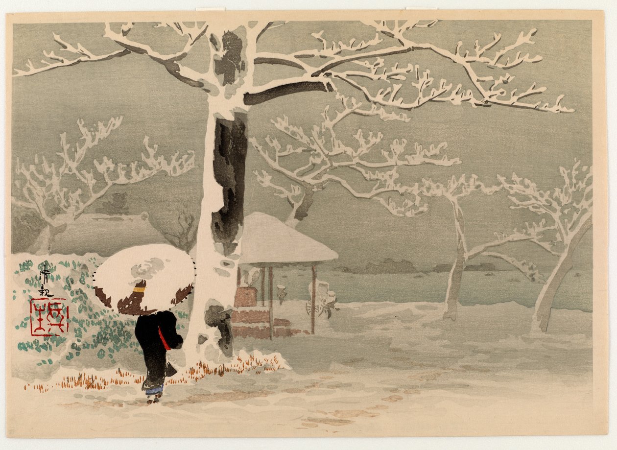 Sneeuw bij de Sumida-rivier, ca. 1930s door Kobayashi Kiyochika