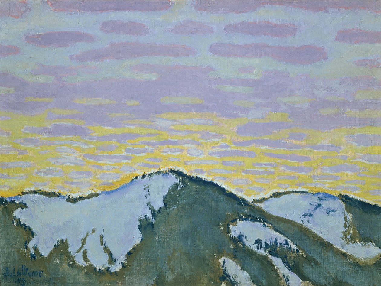 Besneeuwde bergtoppen in de schemering door Koloman Moser