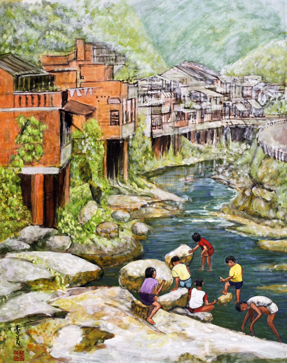 Dorp bij de rivier door Komi Chen
