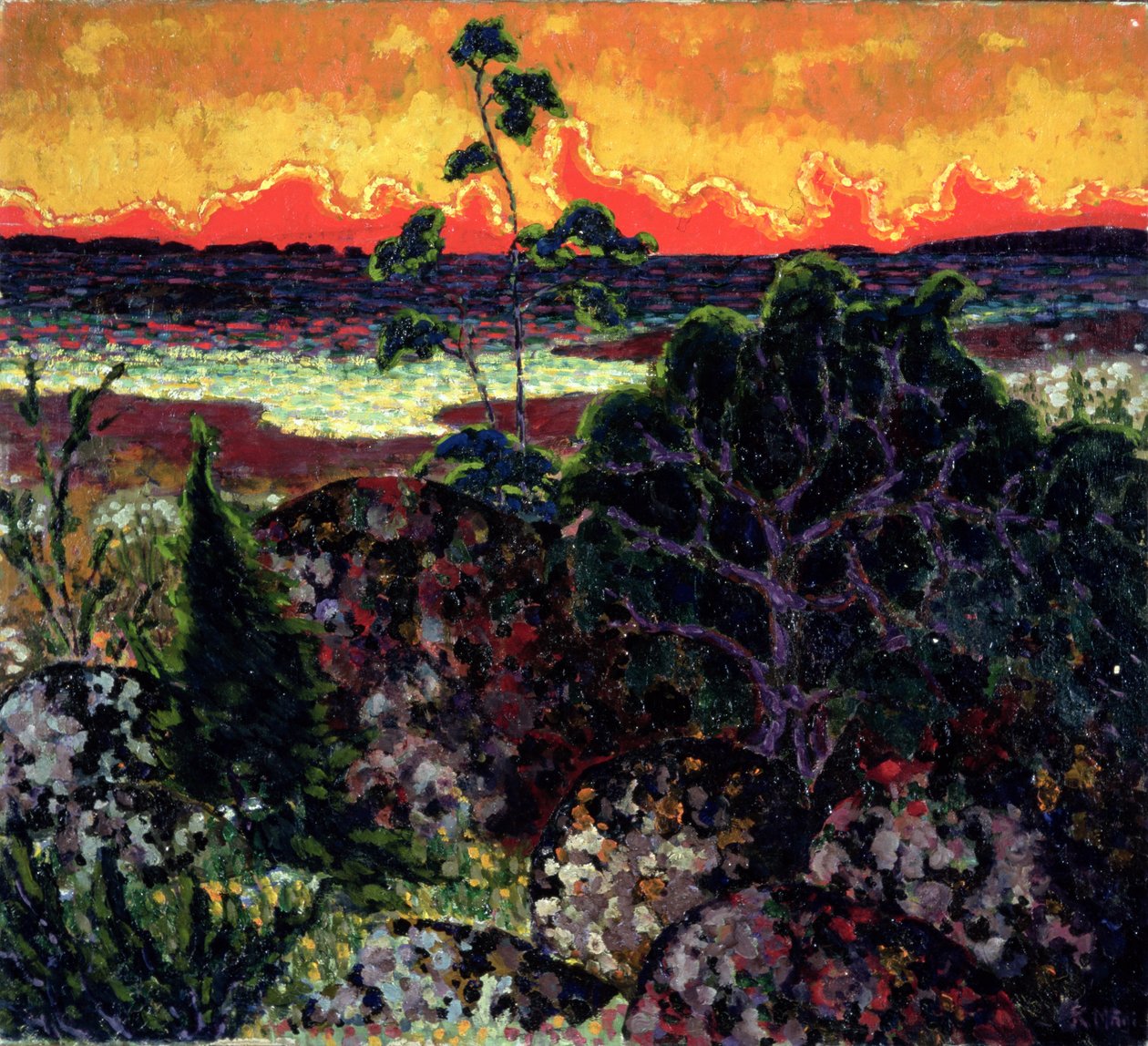 Landschap met een Rode Wolk, 1913-14 door Konrad Magi