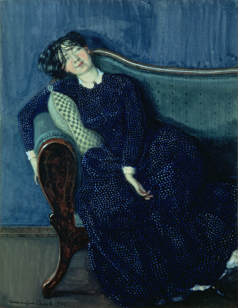 Slapende vrouw in blauw, 1903 door Konstantin Andreevic Somov