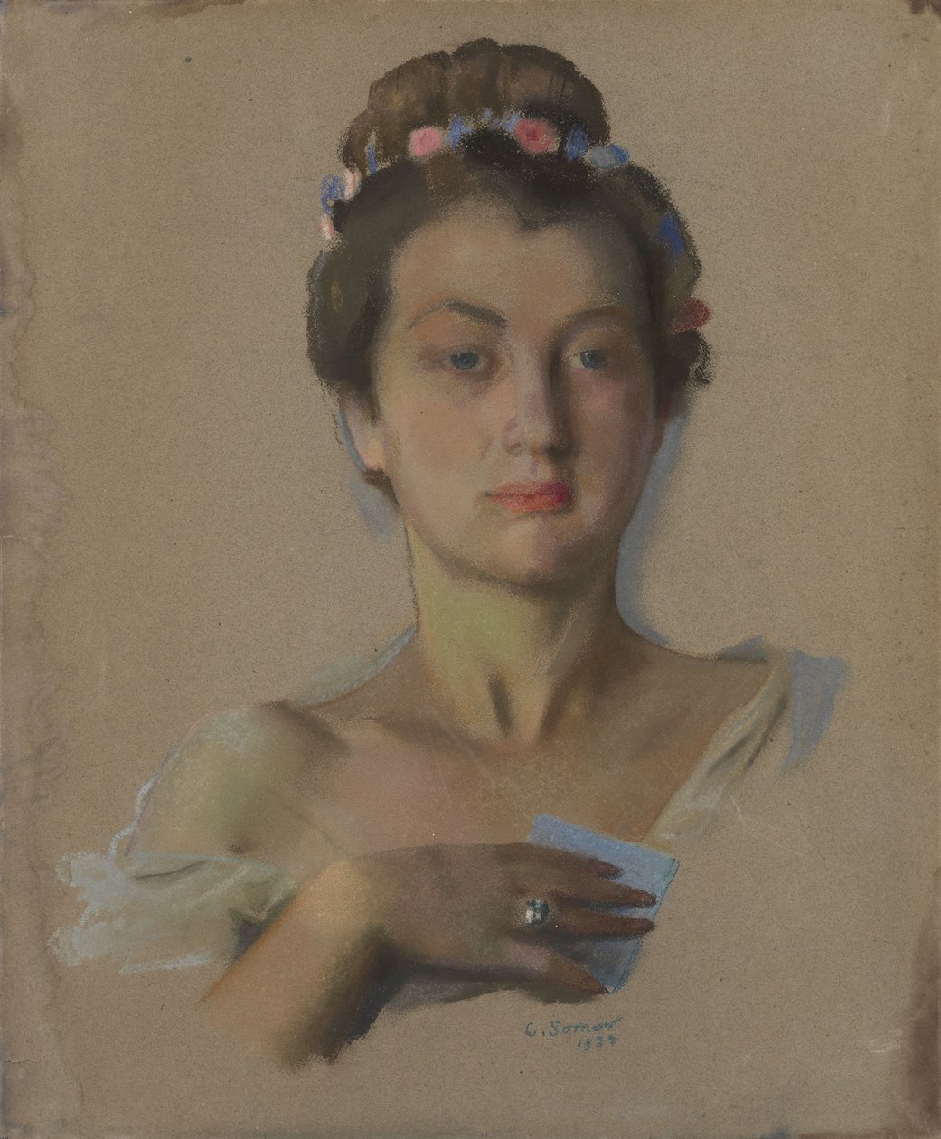 Portret van Alexandra Levchenko, 1934 door Konstantin Andreevic Somov
