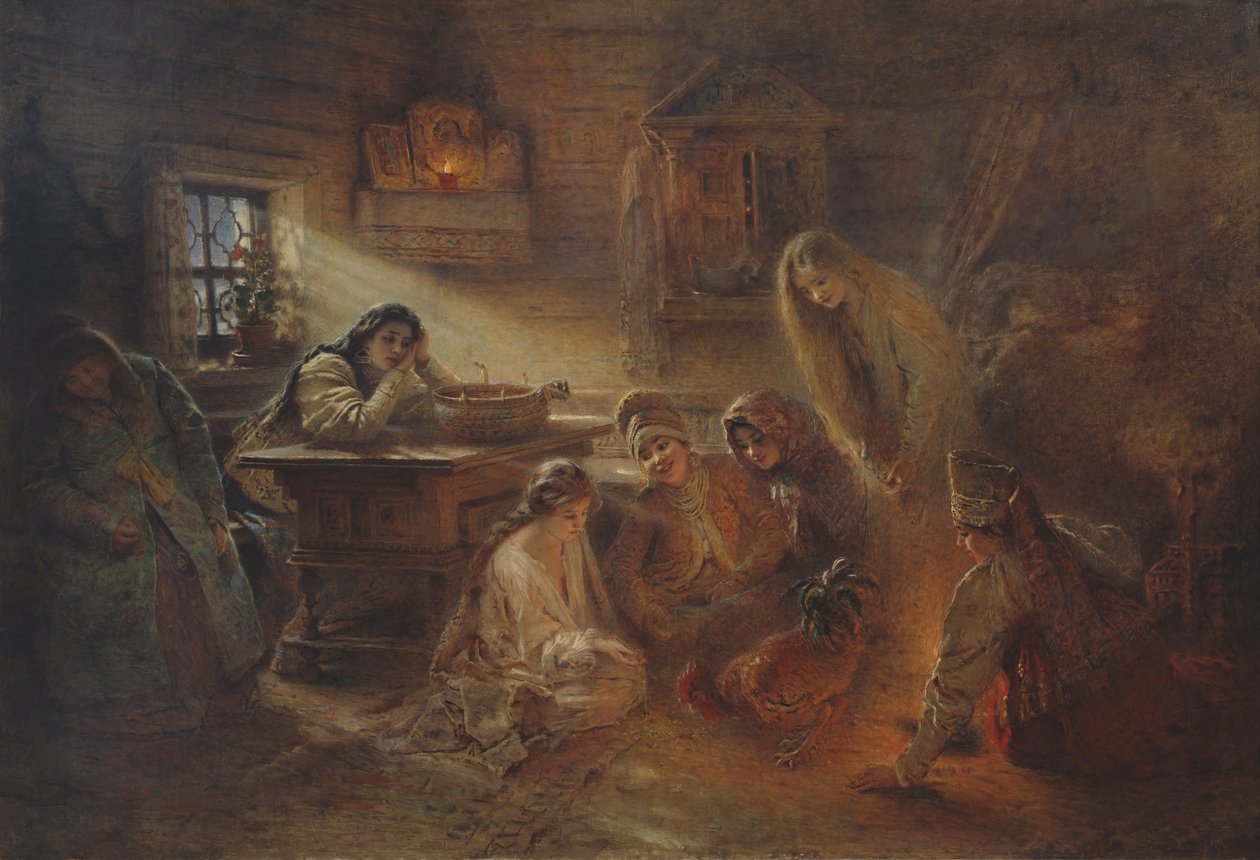 Waarzeggerij tijdens de kersttijd door Konstantin Makovsky