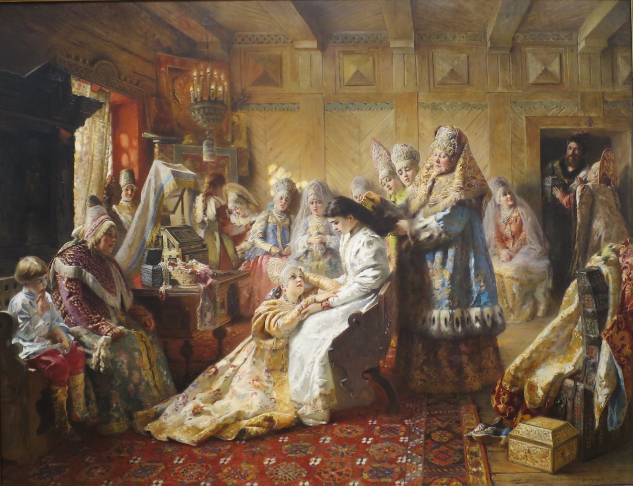 De kledij van de Russische bruid door Konstantin Makovsky
