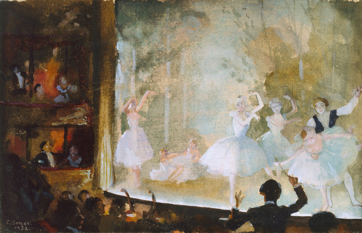 Russisch Ballet, Champs-Elysees: Les Sylphides, 1932 door Konstantin Somov