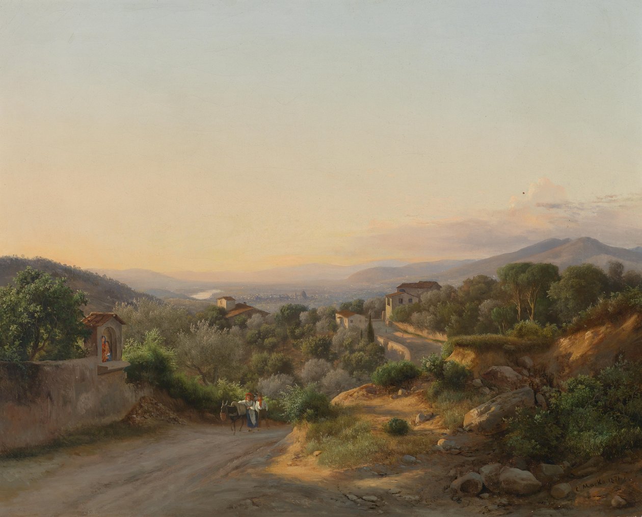 Uitzicht op Florence en de heuvels naar het westen vanaf San Donato, over Bagno a Ripoli door Károly Markó the Younger