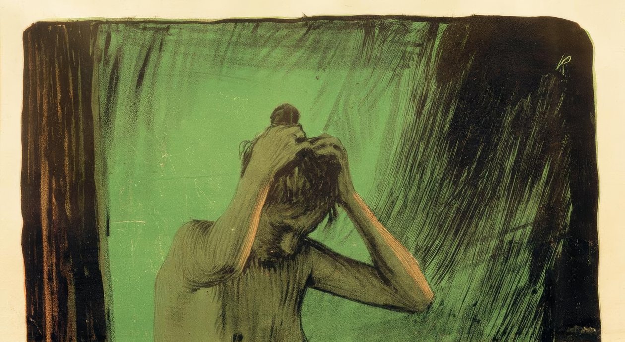 Vrouw die haar haar ordent door Käthe Kollwitz