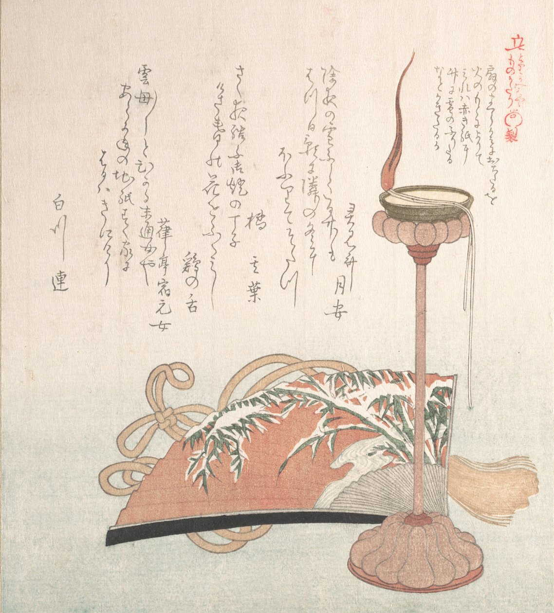 Kandelaar en waaier door Kubo Shunman