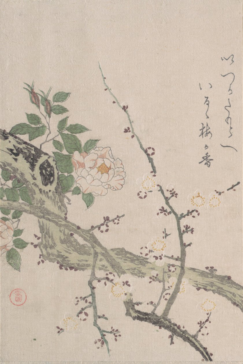 Rozen en pruimenbloesems door Kubo Shunman