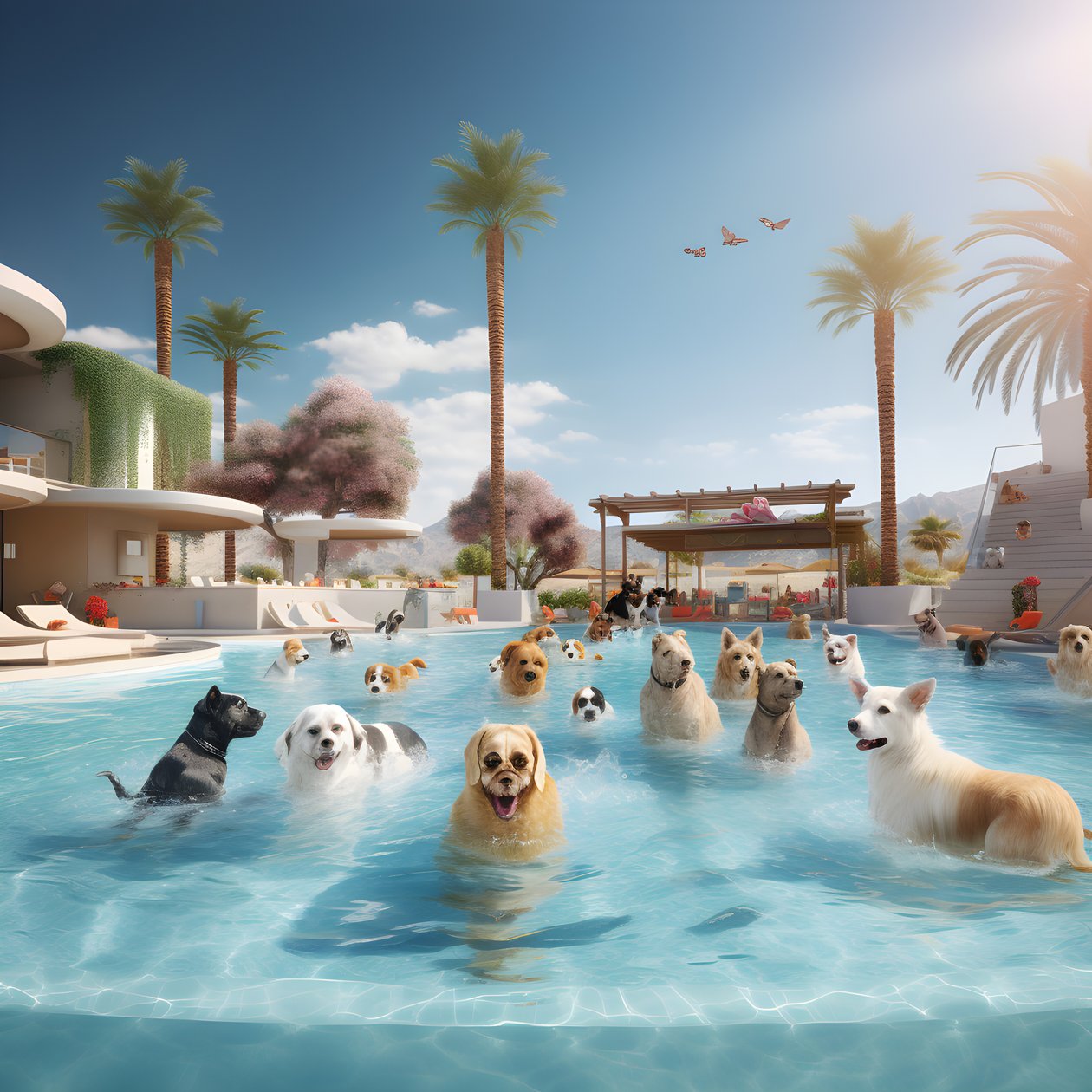 Honden-Poolparty in Palm Springs 4 door Kurt Heppke