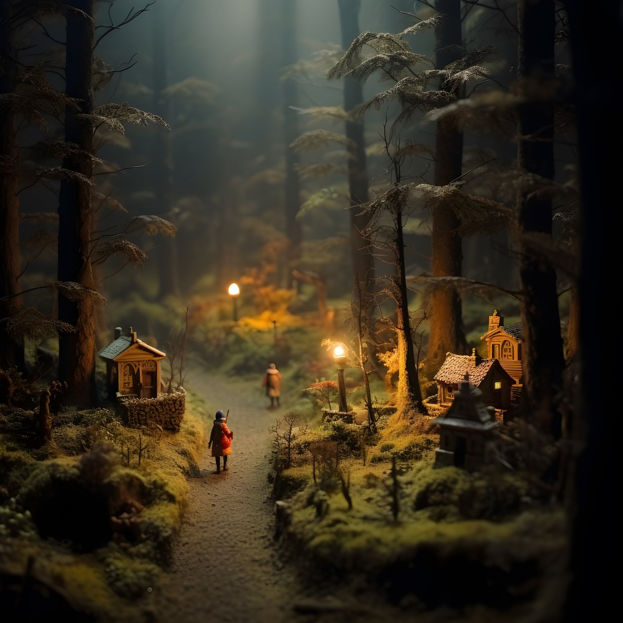 Miniatuur tilt-shift Halloween bos met mistige bomen en een spookachtige sfeer 1 door Kurt Heppke