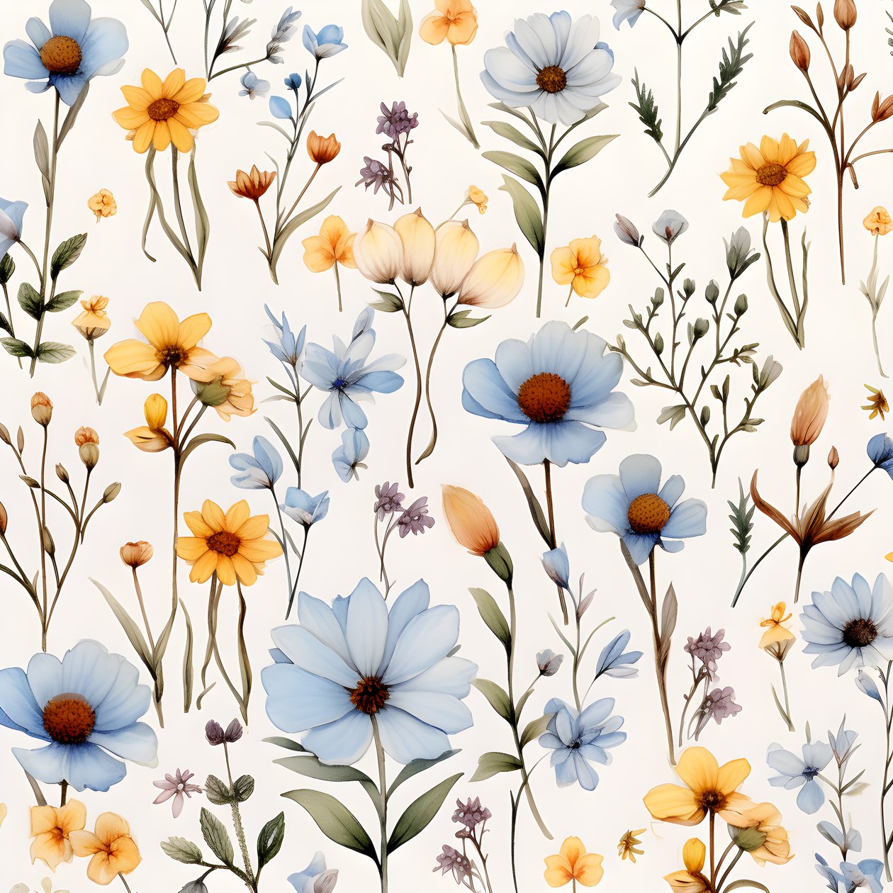 Aquarel boho bloemen wilde bloemen 2 door Kurt Heppke