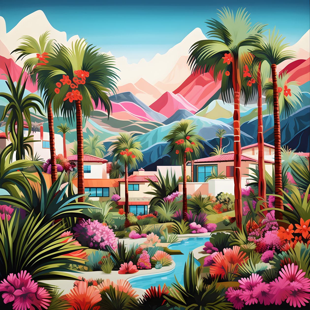 Gedetailleerde illustratie van Palm Springs 3 door Kurt Heppke