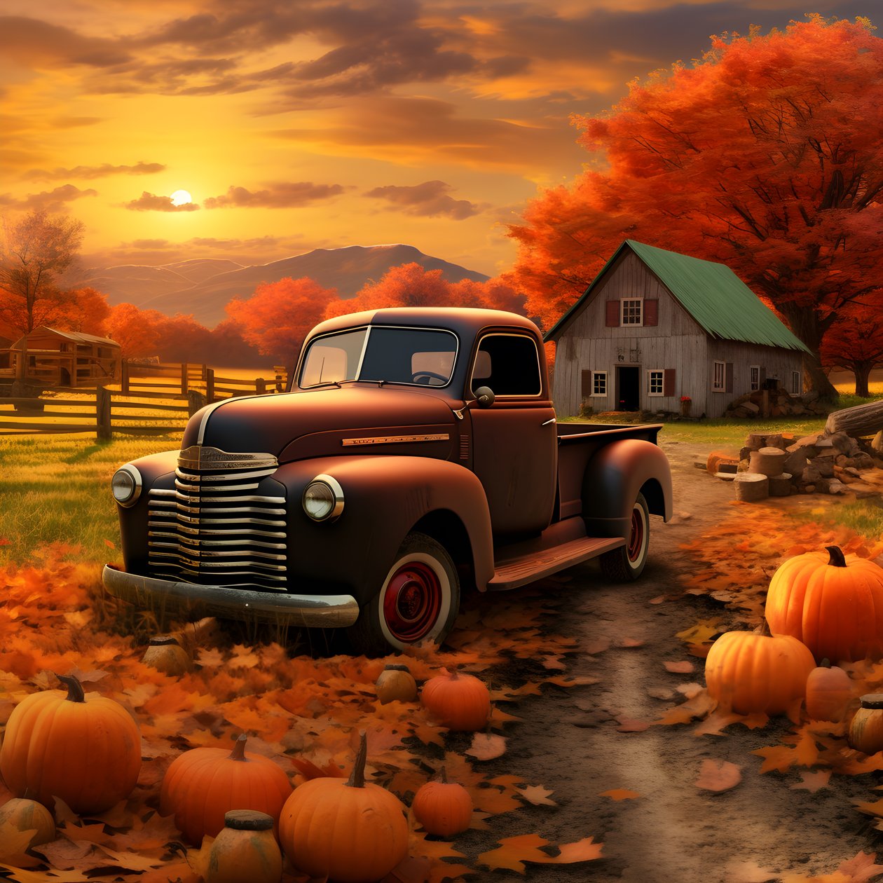 een oldtimer-pickuptruck op een herfstzonsondergangavond 3 door Kurt Heppke