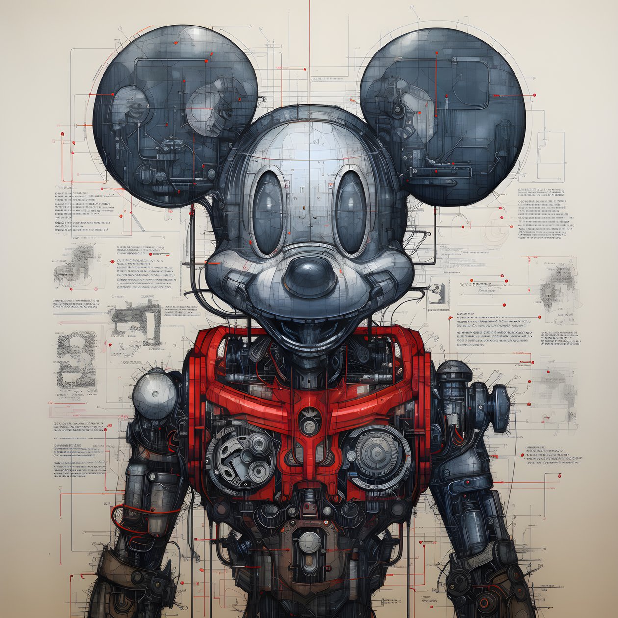 Technische tekeningen van Cyberpunk Mickey Mouse 1 door Kurt Heppke