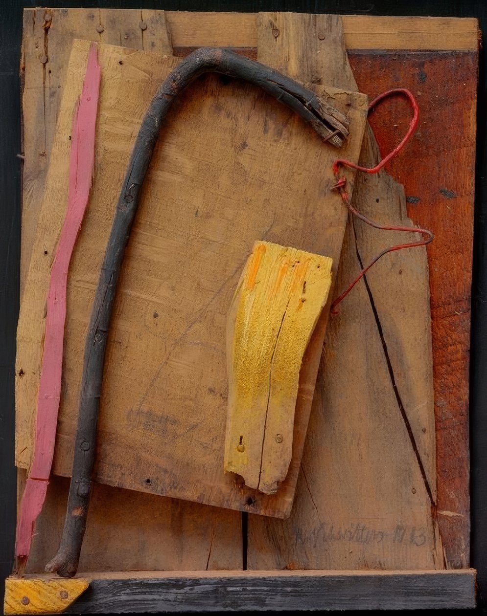 Zonder titel (Merzbeeld roze-geel) door Kurt Schwitters