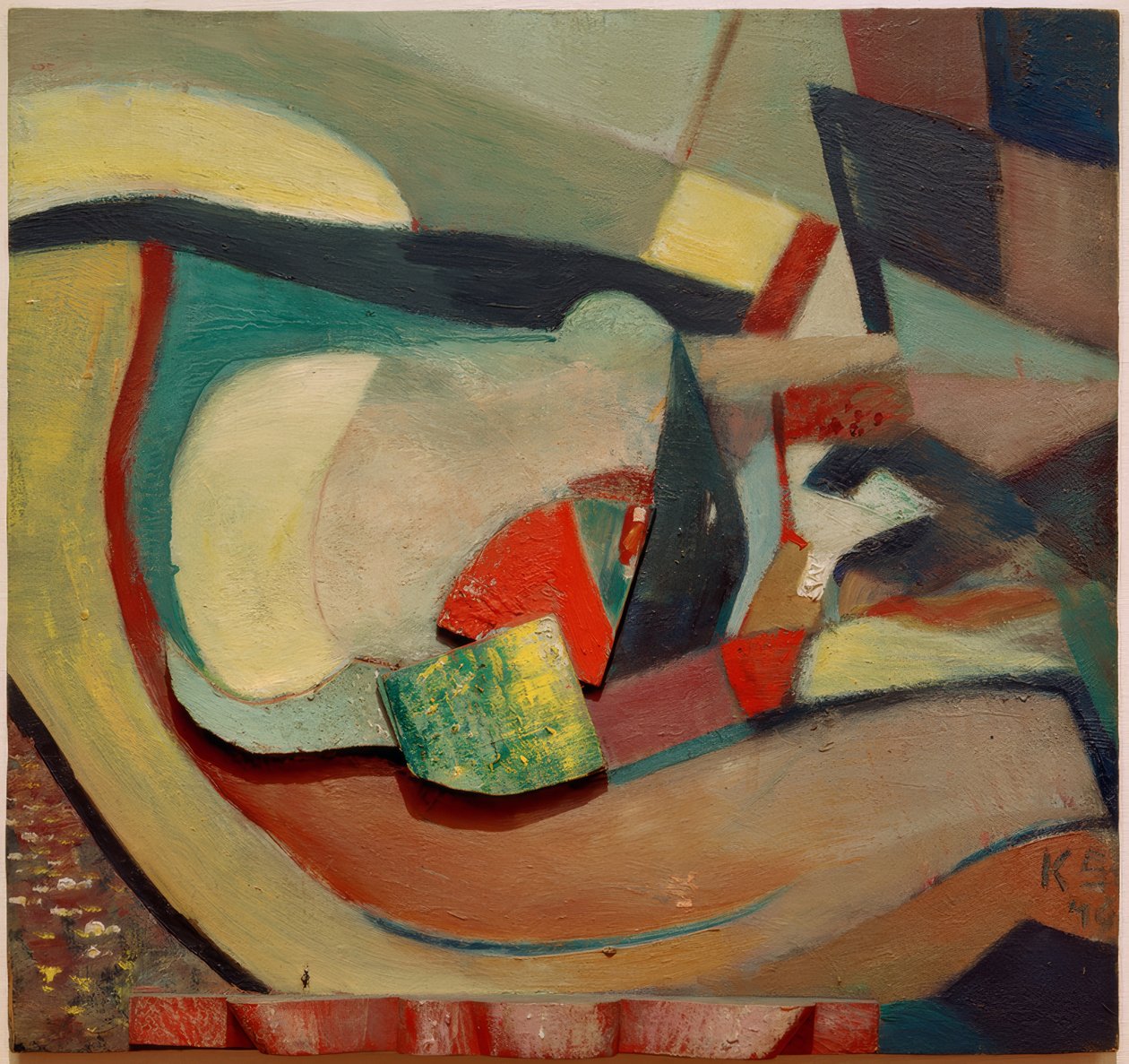 Reliëf met rode voet door Kurt Schwitters