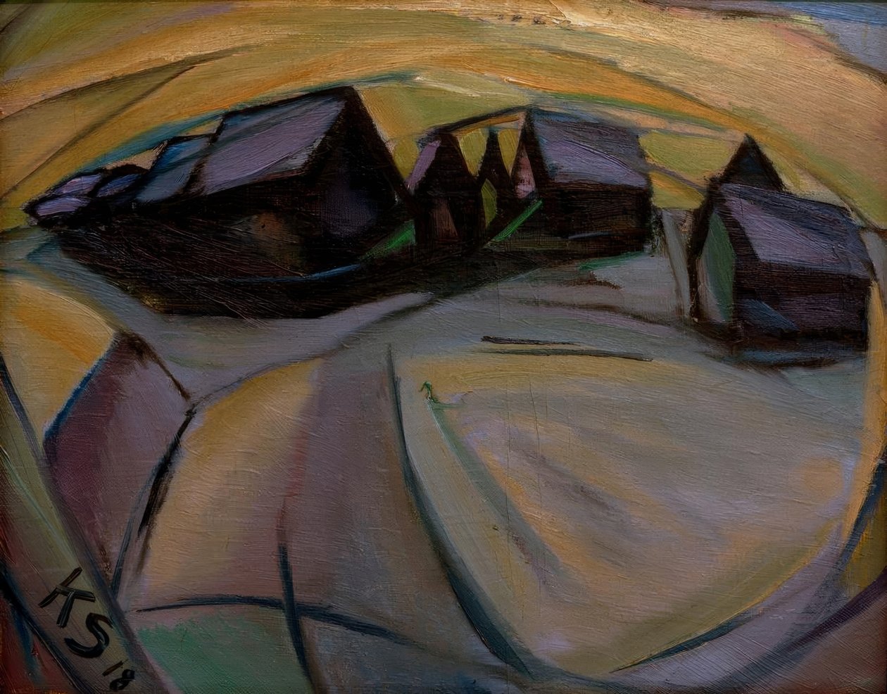 Besneeuwde huizen door Kurt Schwitters