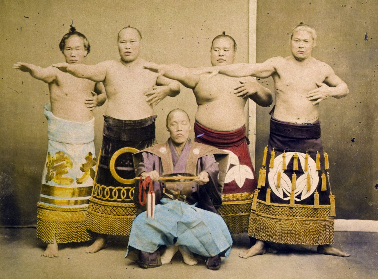 Sumoworstelaars, ca. 1877 door Kusakabe Kimbei